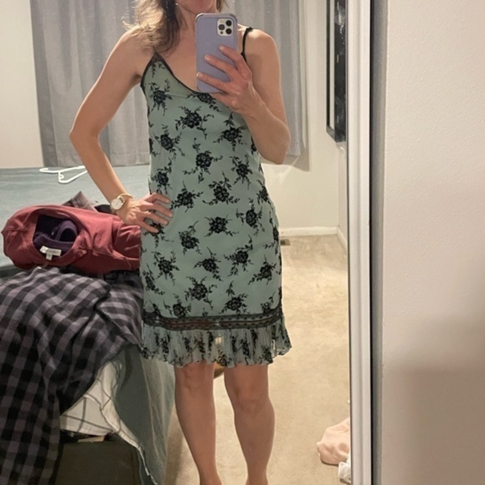 Vintage 90's Betsey Johnson velvet burnout black and Green Party dress.